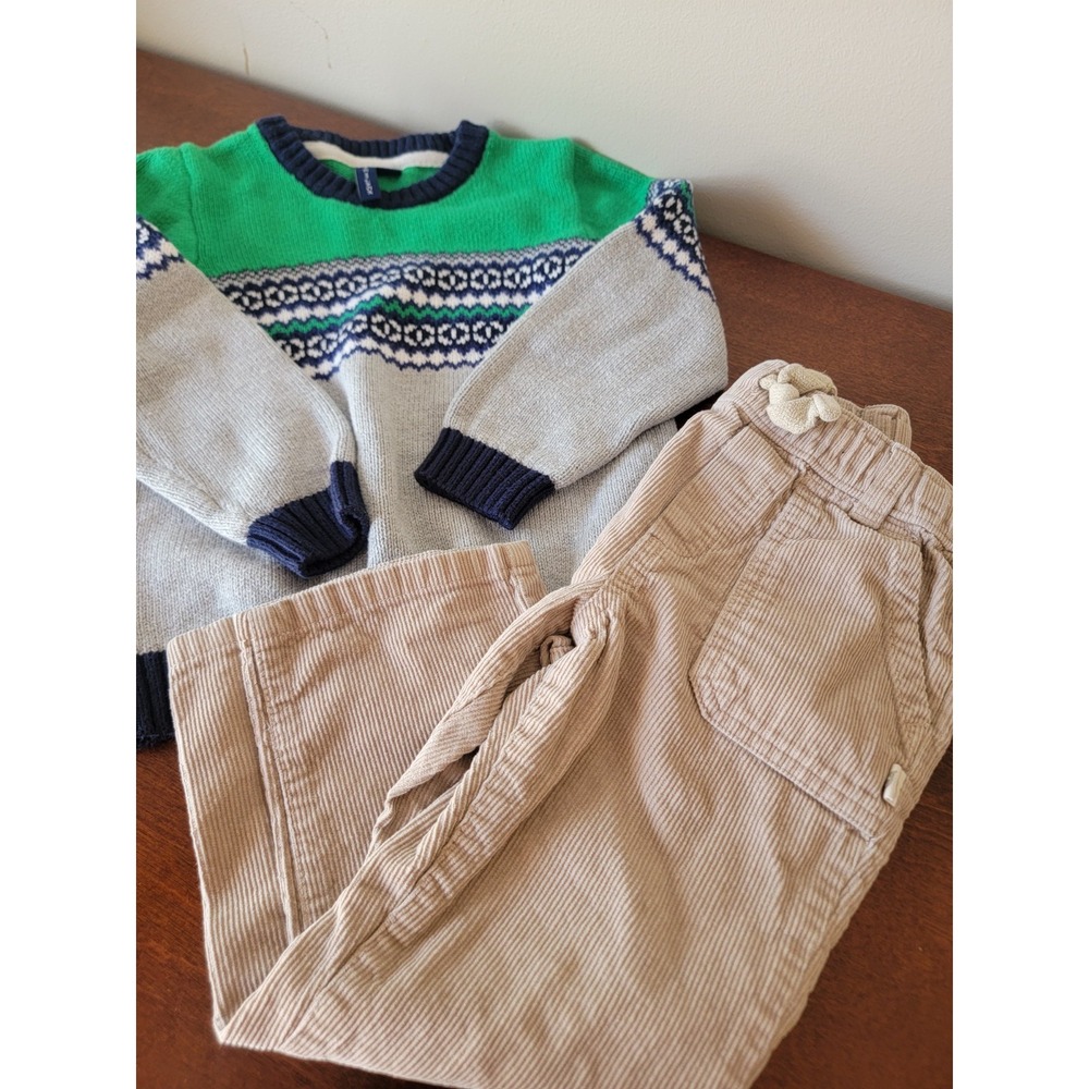 Boys Lot Janie & Jack Easy Peasy 3T 3 Sweater Fair Isle Corduroy Pant Brown